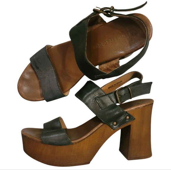 Musse & Cloud Leiza black Leather Platform Sandals Women's US 9 Made in Spain - Picture 1 of 14